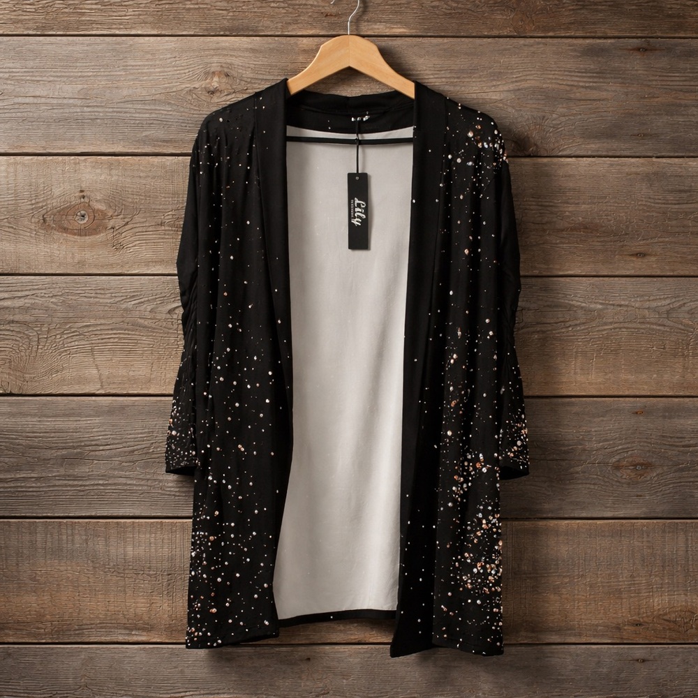 Lily by Firmiana 4x Polka Dot Speckled Open Front Cardigan Polyester Spandex